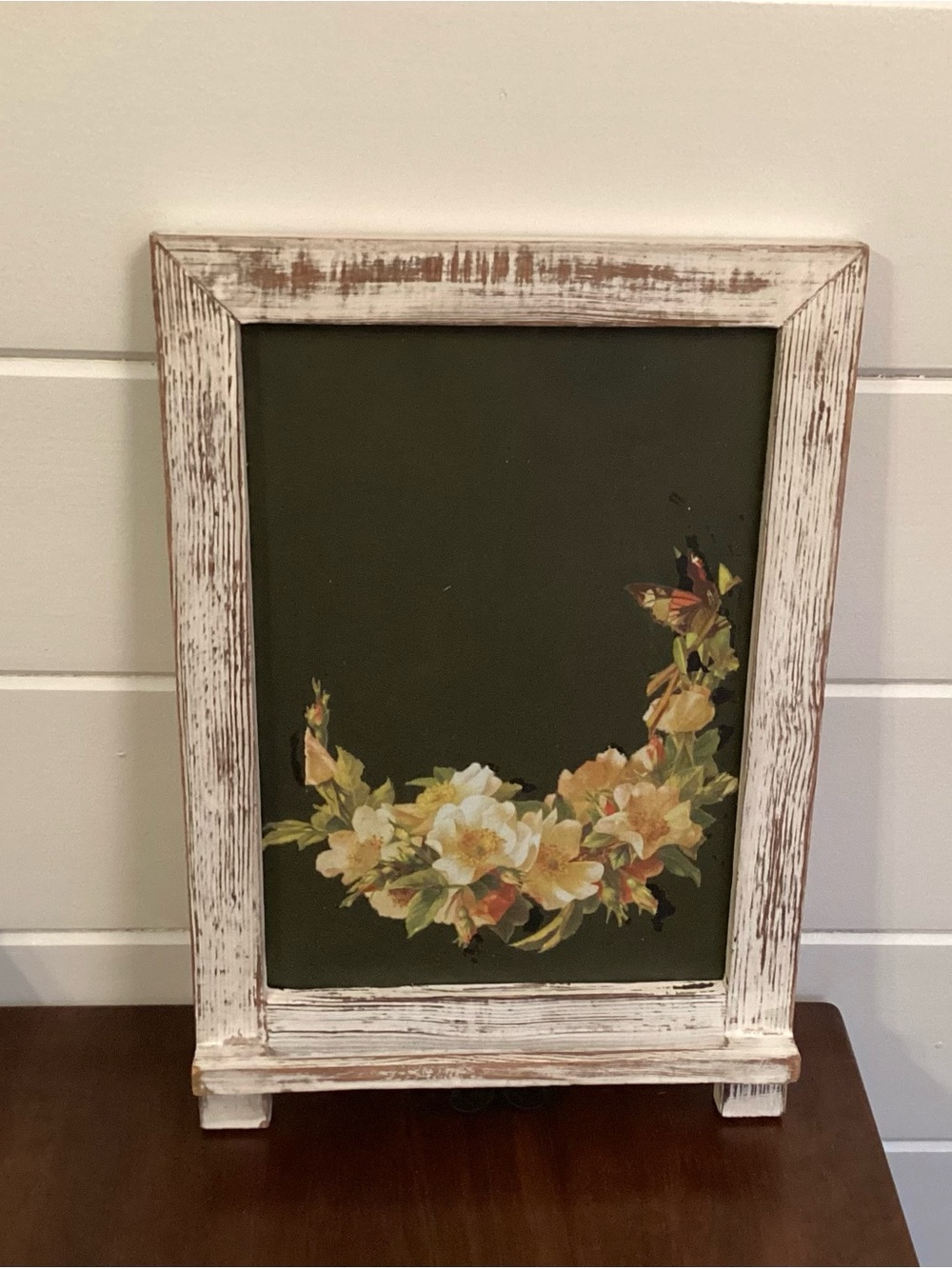 Distressed White Framed Floral Chalkboard Wall Art